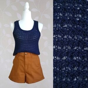 Aerie Open Crochet Knit Sweater Tank Beach Cover Vest Navy Blue S